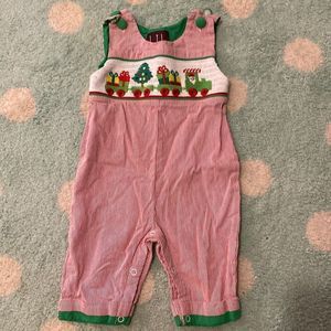 Christmas train smocked John John 3-6 months romper pants